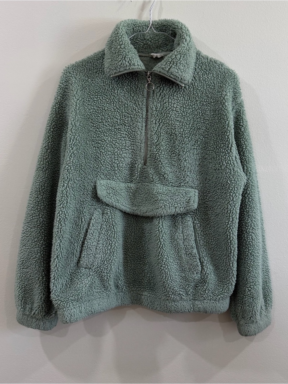 Ardene Sage Green Sherpa Quarter Zip Pullover Size M/M